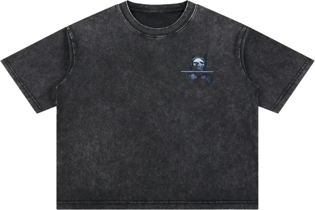 Chained Skull tee on acid wash. The chain holds the jaw shut.